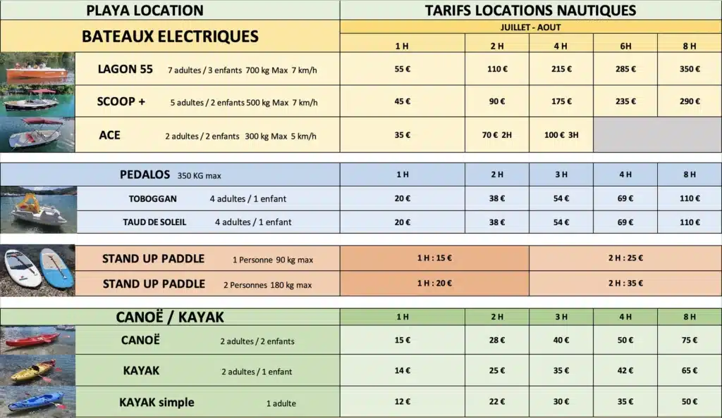 Tarif playa high season DISPLAY